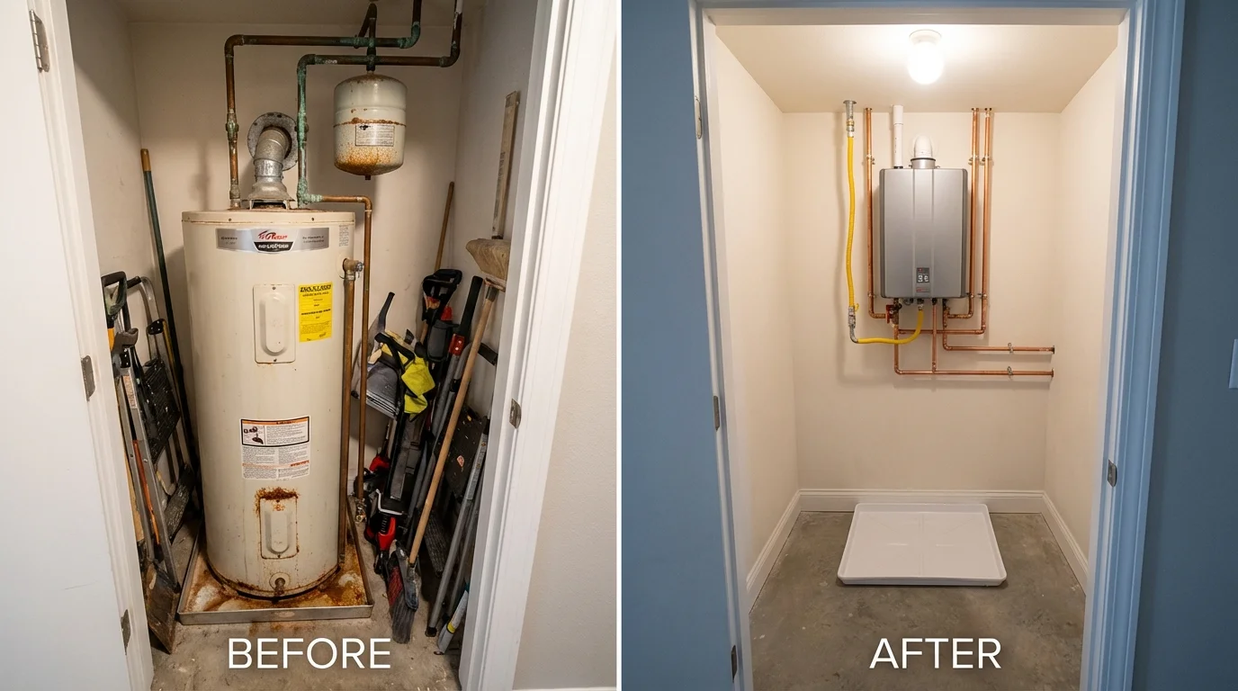 Tank water heater versus wall-mounted tankless unit comparison for Mount Morris, IL homeowners